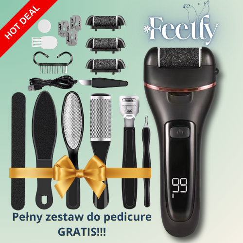 Feetly - elektryczny pilnik do stóp LED, wodoodporny, zestaw 18w1
