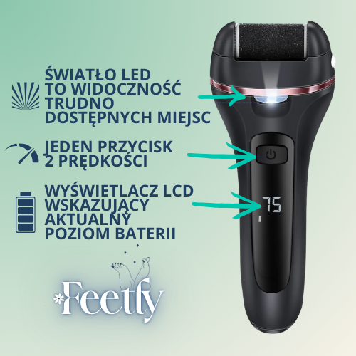 Feetly - elektryczny pilnik do stóp LED, wodoodporny, zestaw 18w1